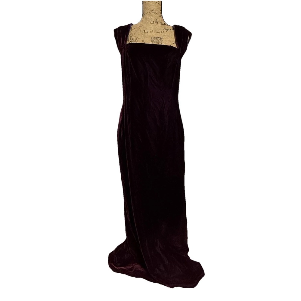 Y2K Velvet Maxi Dress Witchy Goth Vamp Old Hollywood Small Burgundy Formal Gown